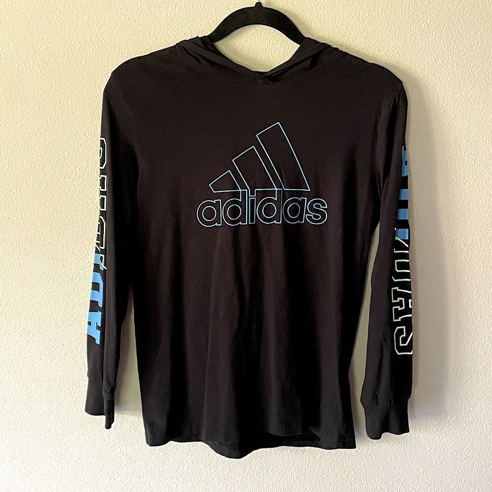 NEW! Adidas Youth Long-Sleeve Black Logo Hoodie. Size Medium.